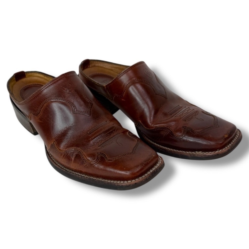 Ariat Shoes Women's 6.5B Leather Western Mule Slip-On‎ Square Toe Boots Brown